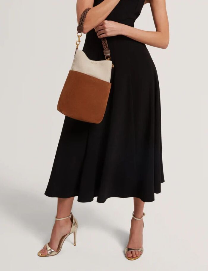 TED BAKER Sorien Woven Handle Medium Bucket Bag Tan - Image 6