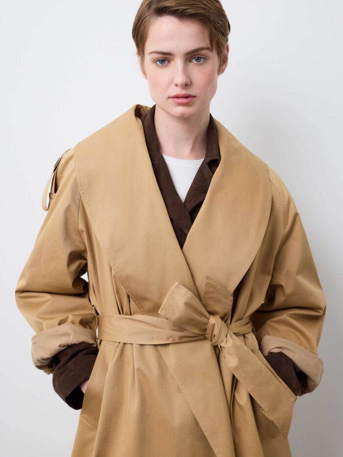 STEFANEL Oversized stretch cotton blend trench coat Beige - Image 2