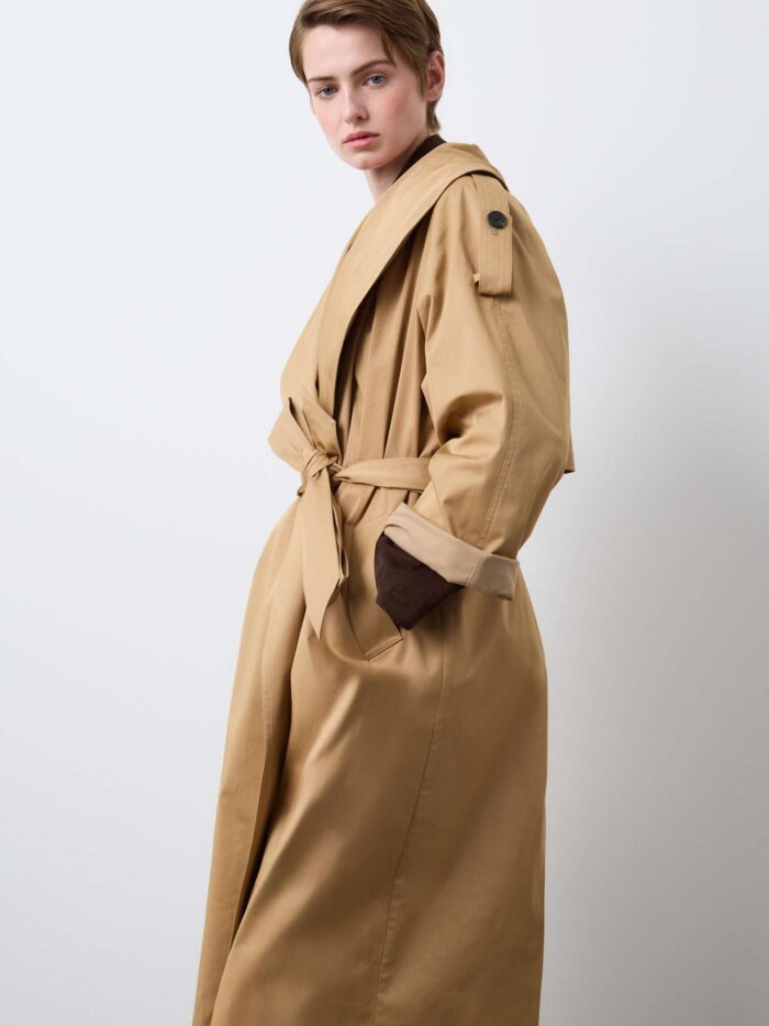 STEFANEL Oversized stretch cotton blend trench coat Beige - Image 3