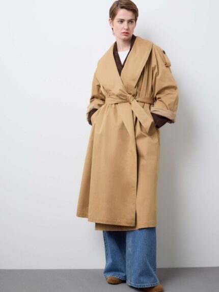STEFANEL Oversized stretch cotton blend trench coat Beige