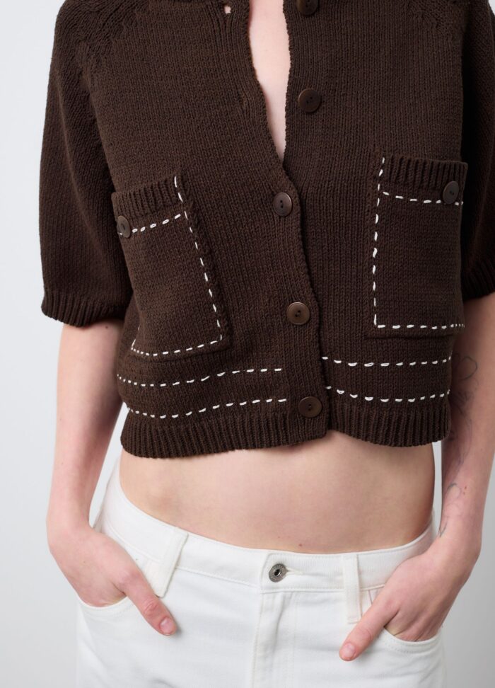 STEFANEL Regular fit cotton blend cardigan with pockets Brown - Image 2