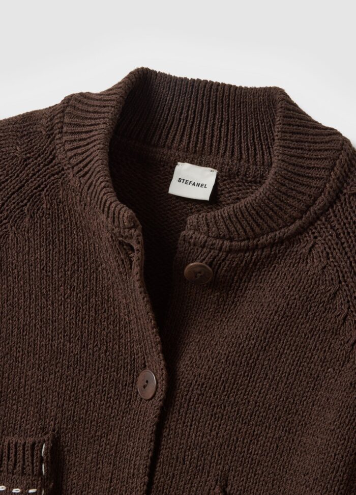 STEFANEL Regular fit cotton blend cardigan with pockets Brown - Image 5
