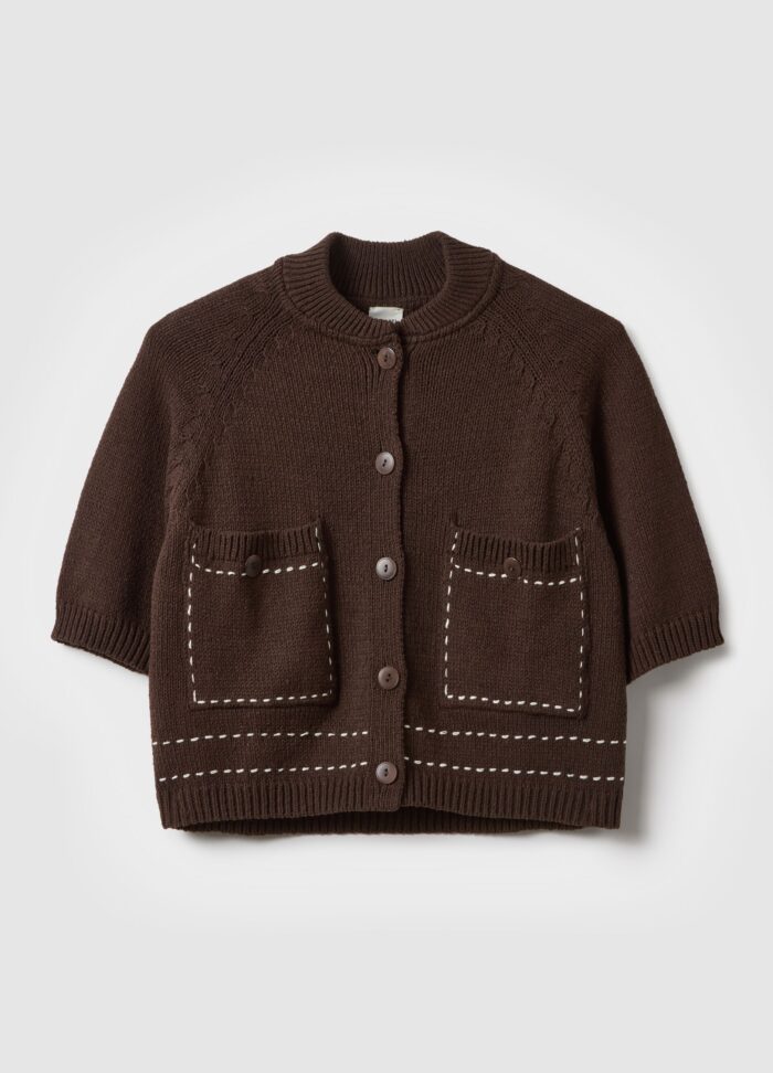 STEFANEL Regular fit cotton blend cardigan with pockets Brown - Image 6