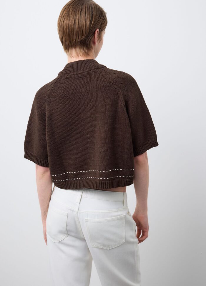 STEFANEL Regular fit cotton blend cardigan with pockets Brown - Image 4