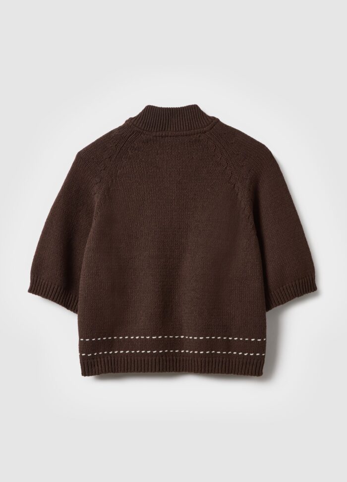 STEFANEL Regular fit cotton blend cardigan with pockets Brown - Image 7