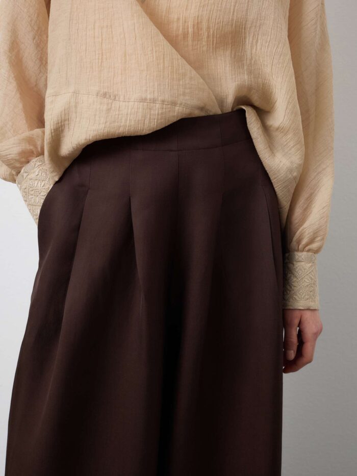 STEFANEL Palazzo trousers in a regular fit linen and viscose blend Brown - Image 3