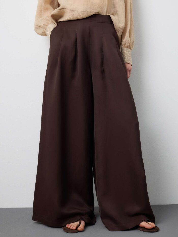 STEFANEL Palazzo trousers in a regular fit linen and viscose blend Brown - Image 2