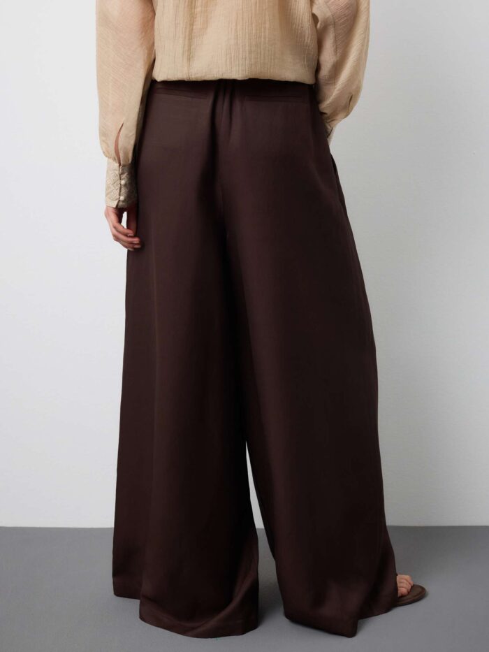 STEFANEL Palazzo trousers in a regular fit linen and viscose blend Brown - Image 4