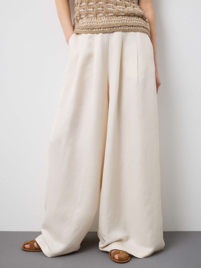 STEFANEL Palazzo trousers in a regular fit linen and viscose blend Beige - Image 2