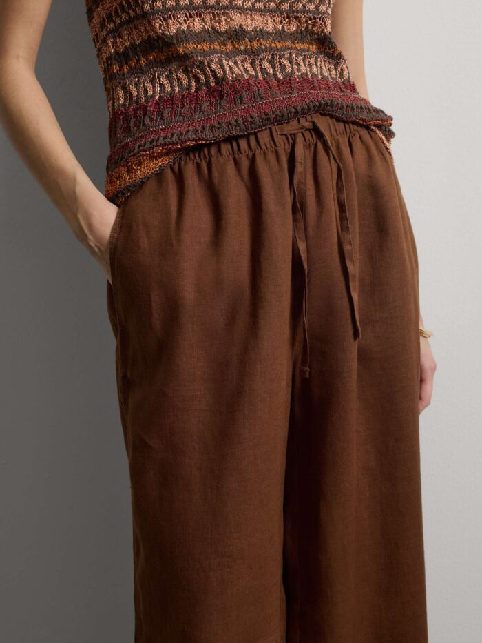 STEFANEL Wide-leg pure linen joggers Brown - Image 3