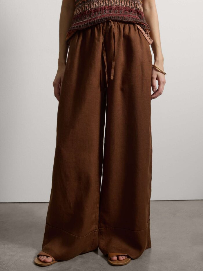 STEFANEL Wide-leg pure linen joggers Brown - Image 2