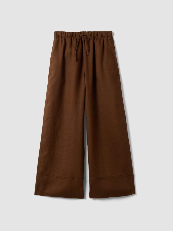STEFANEL Wide-leg pure linen joggers Brown - Image 5