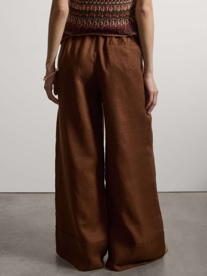 STEFANEL Wide-leg pure linen joggers Brown - Image 4