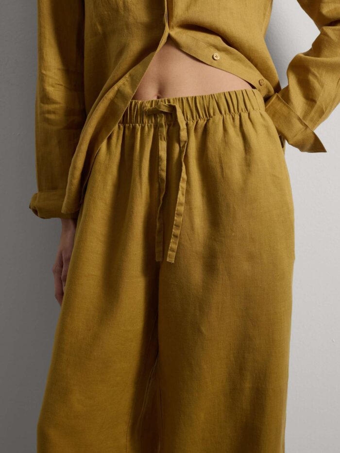 STEFANEL Wide-leg pure linen joggers Yellow - Image 3