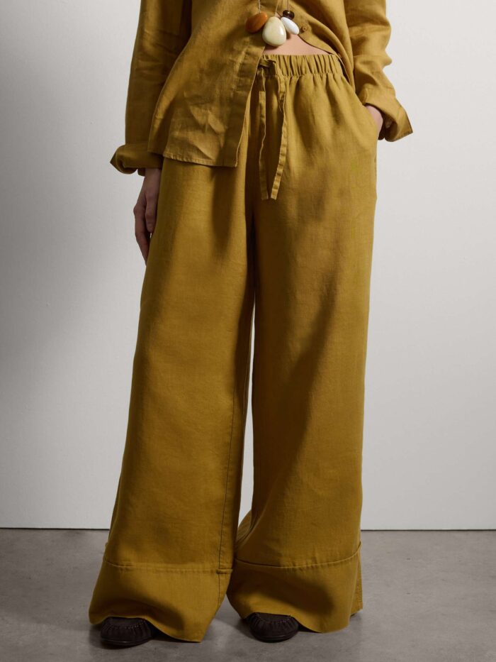 STEFANEL Wide-leg pure linen joggers Yellow - Image 2