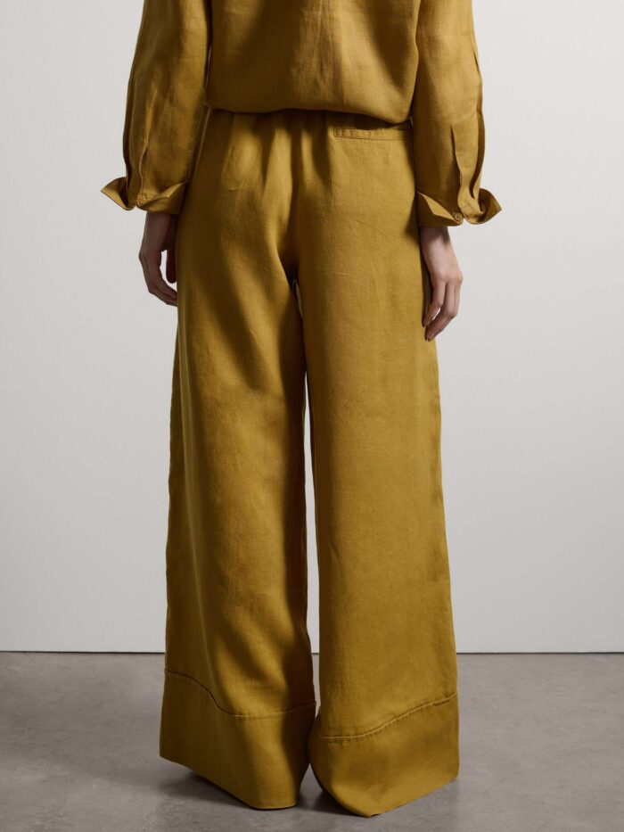 STEFANEL Wide-leg pure linen joggers Yellow - Image 5