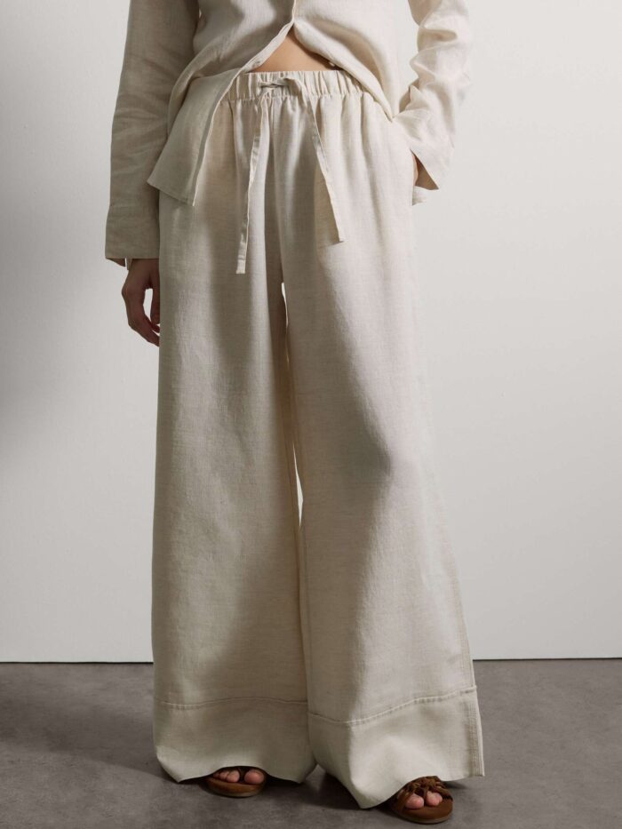 STEFANEL Wide-leg pure linen joggers White - Image 3