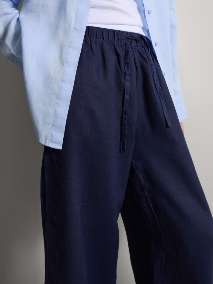 STEFANEL Wide-leg pure linen joggers Blue - Image 6