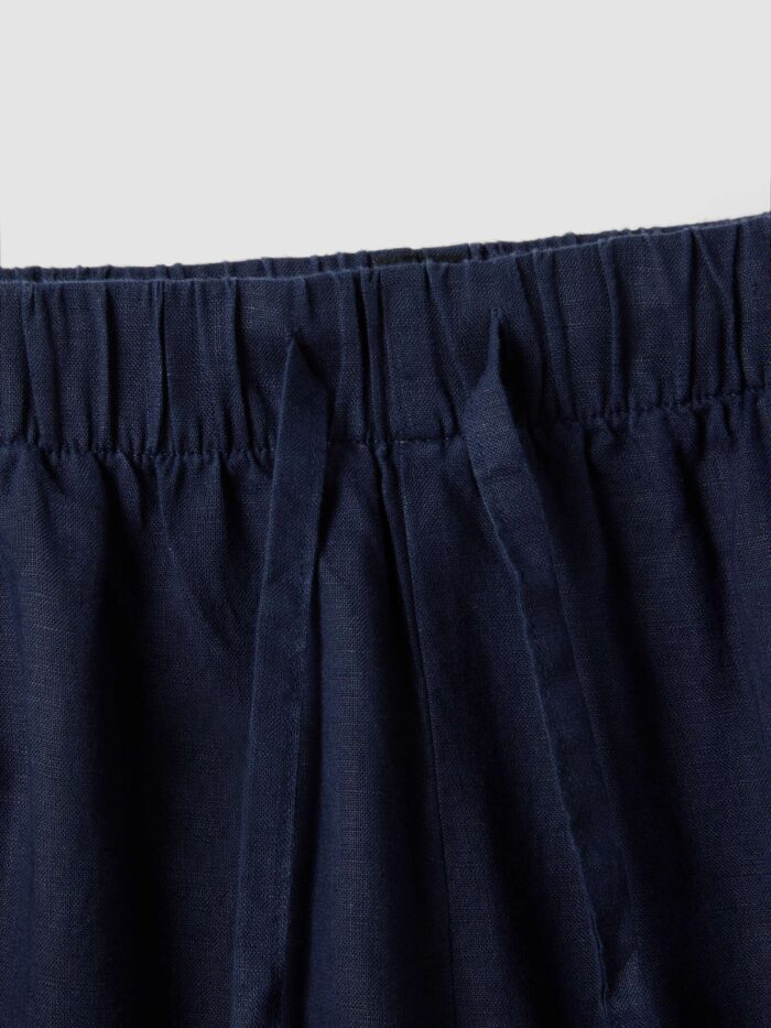 STEFANEL Wide-leg pure linen joggers Blue - Image 5