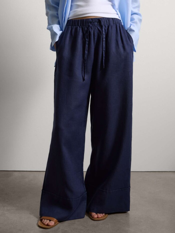 STEFANEL Wide-leg pure linen joggers Blue - Image 2