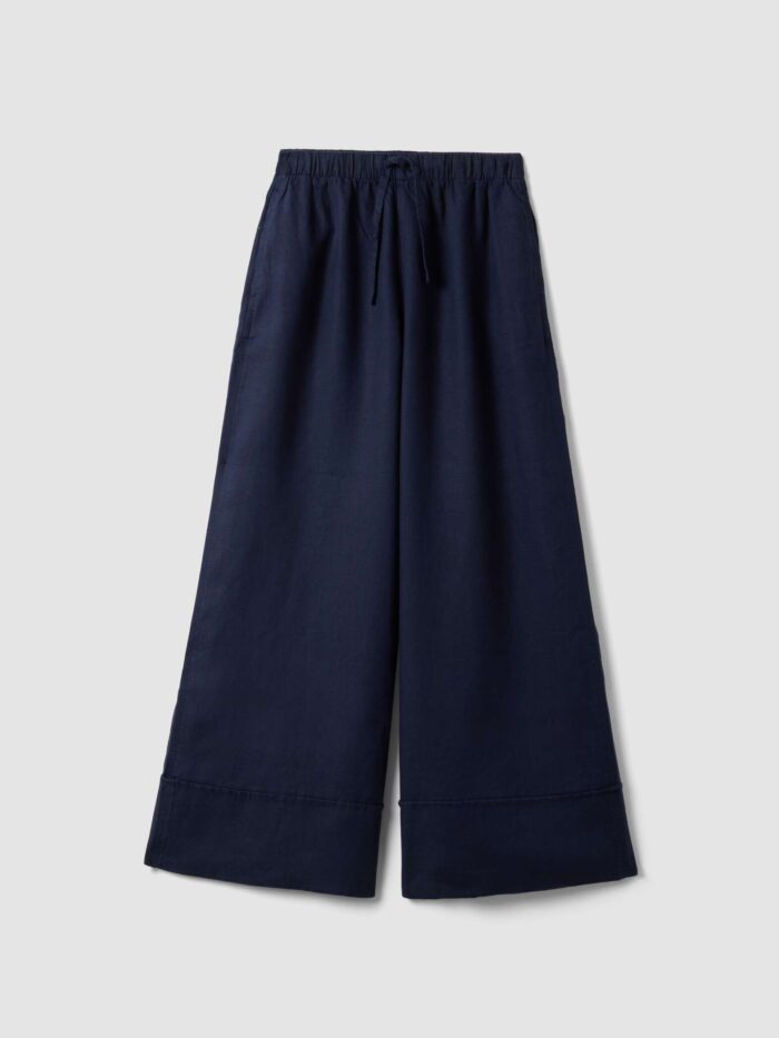 STEFANEL Wide-leg pure linen joggers Blue - Image 4