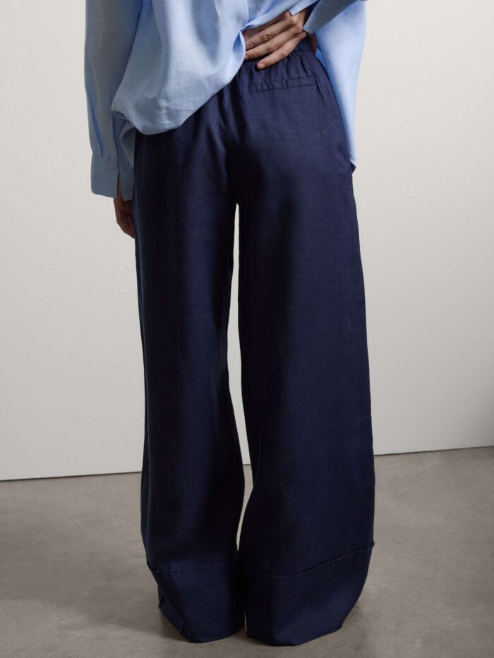 STEFANEL Wide-leg pure linen joggers Blue - Image 3