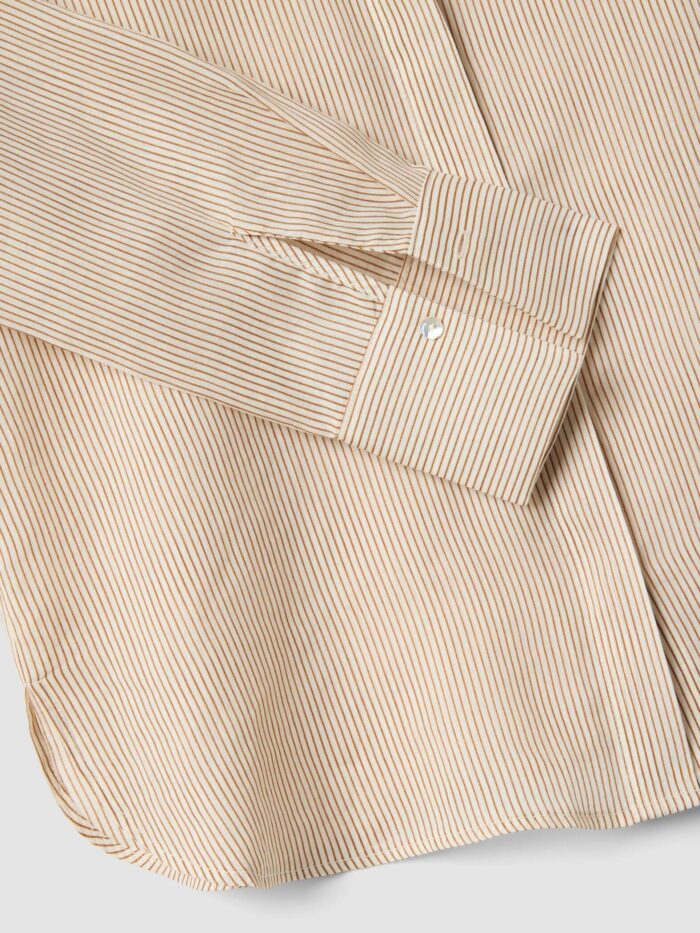 STEFANEL Regular fit long-sleeved shirt in ramie with stripes Beige - Image 4