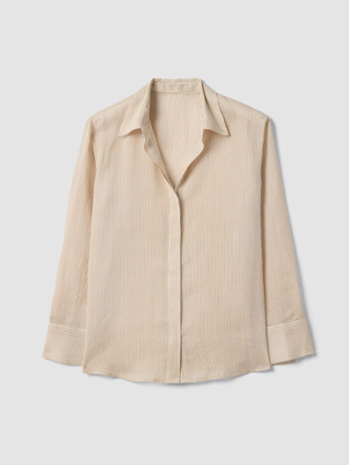 STEFANEL Regular fit long-sleeved shirt in ramie with stripes Beige - Image 6