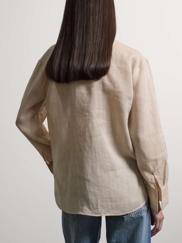 STEFANEL Regular fit long-sleeved shirt in ramie with stripes Beige - Image 5