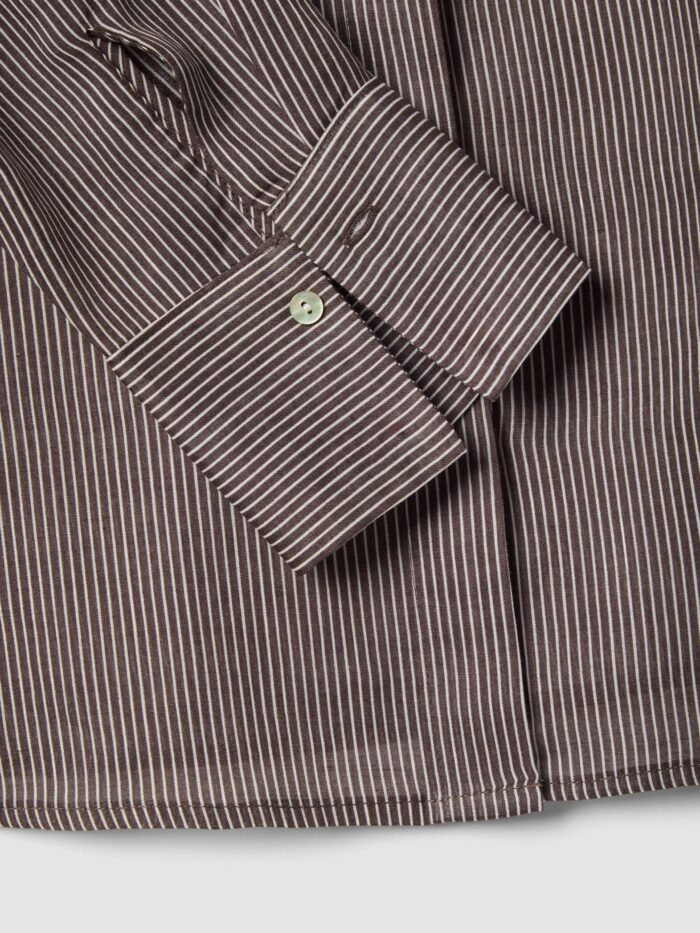 STEFANEL Regular fit striped pure ramie long-sleeved shirt Brown - Image 3