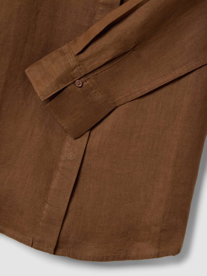 STEFANEL Regular fit pure linen long-sleeved shirt Brown - Image 4