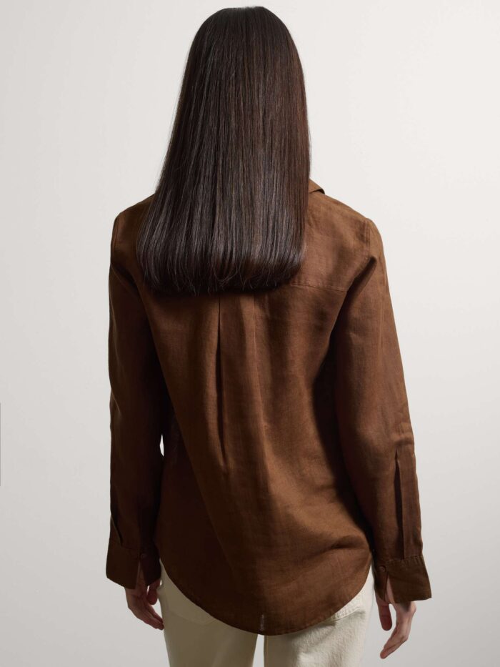 STEFANEL Regular fit pure linen long-sleeved shirt Brown - Image 5