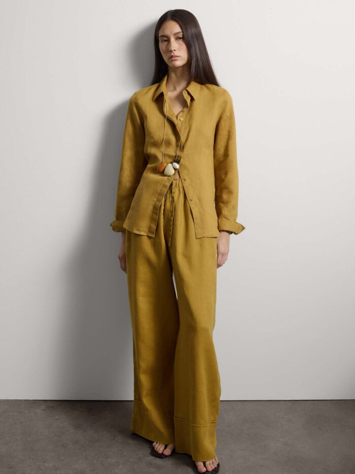 STEFANEL Regular fit pure linen long-sleeved shirt Yellow - Image 5