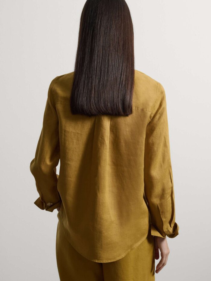 STEFANEL Regular fit pure linen long-sleeved shirt Yellow - Image 4