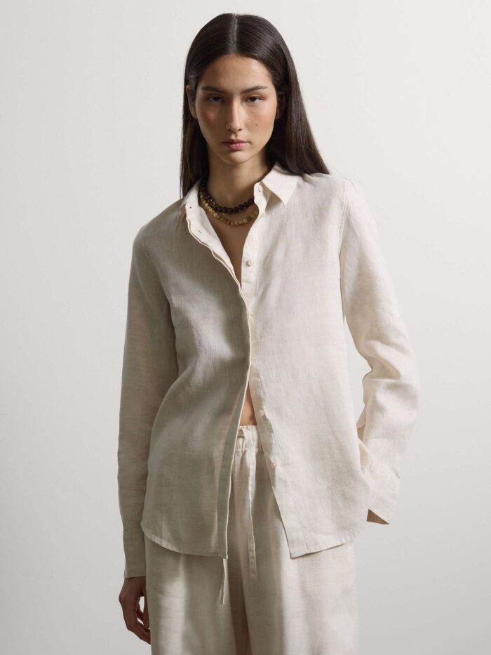 STEFANEL Regular fit pure linen long-sleeved shirt White - Image 2