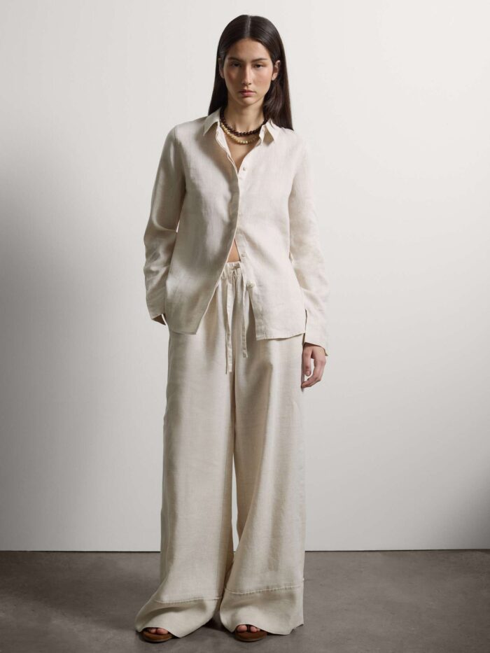 STEFANEL Regular fit pure linen long-sleeved shirt White - Image 4