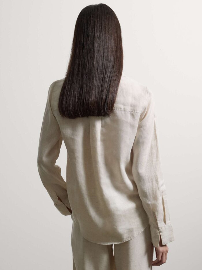 STEFANEL Regular fit pure linen long-sleeved shirt White - Image 3