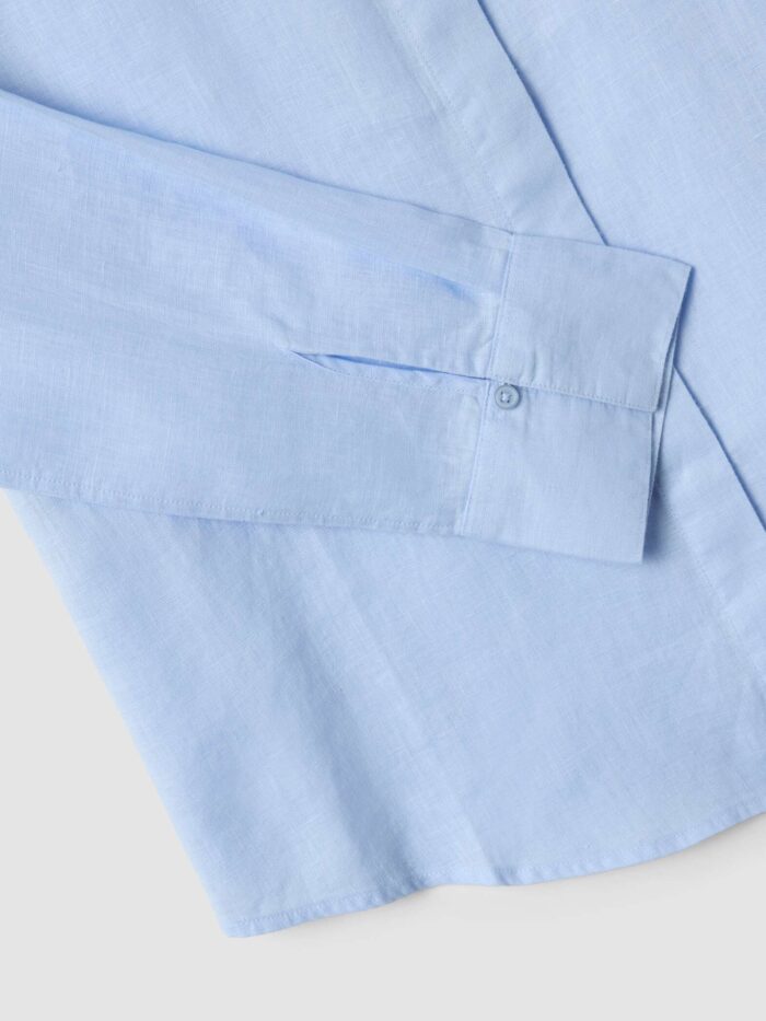 STEFANEL Regular fit pure linen long-sleeved shirt Light blue - Image 3