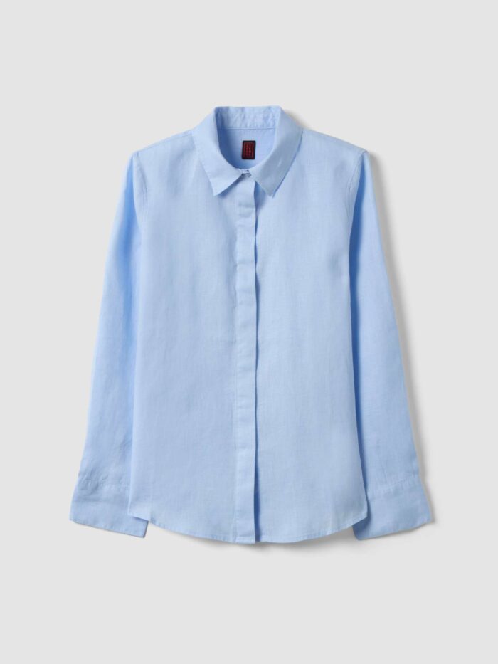STEFANEL Regular fit pure linen long-sleeved shirt Light blue - Image 6
