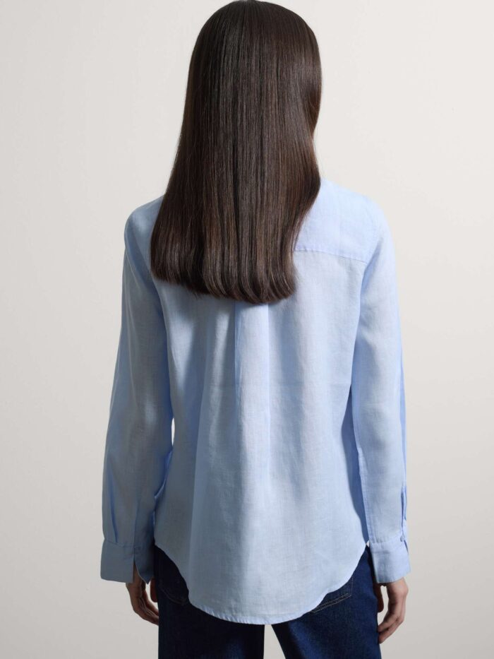 STEFANEL Regular fit pure linen long-sleeved shirt Light blue - Image 5