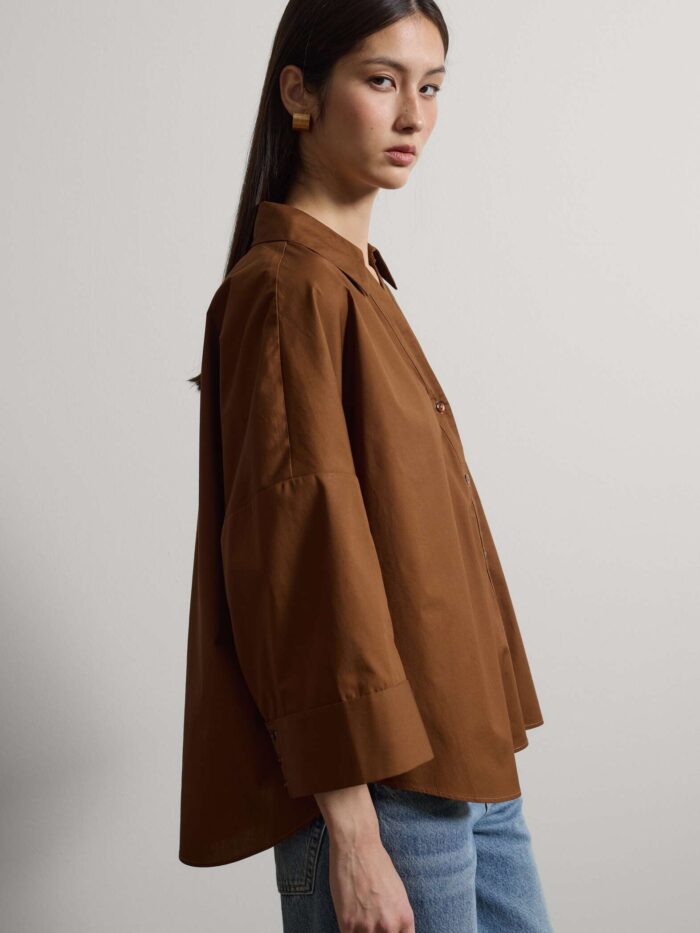 STEFANEL oversized fit pure cotton shirt with three-quarter sleeves Brown - Image 2