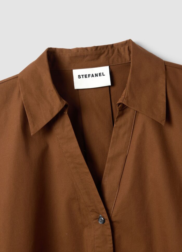 STEFANEL oversized fit pure cotton shirt with three-quarter sleeves Brown - Image 6