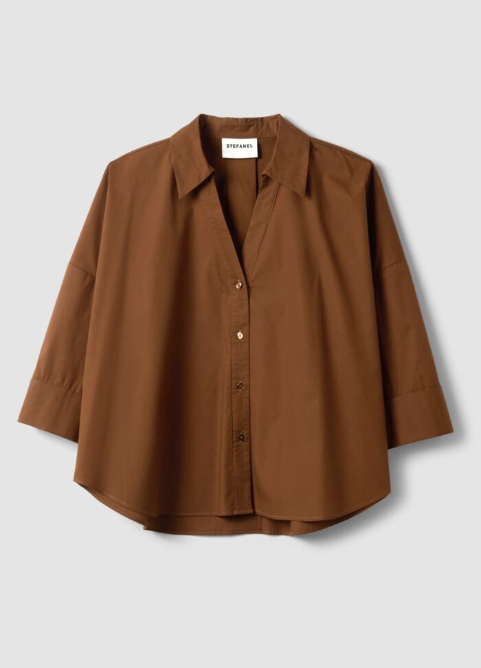 STEFANEL oversized fit pure cotton shirt with three-quarter sleeves Brown - Image 5
