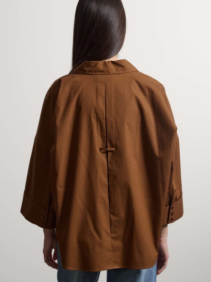 STEFANEL oversized fit pure cotton shirt with three-quarter sleeves Brown - Image 3