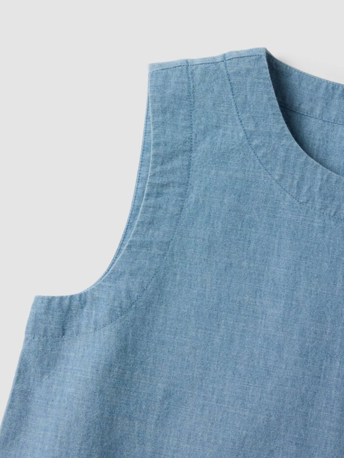 STEFANEL Regular fit pure cotton denim sleeveless blouse Light Blue - Image 4