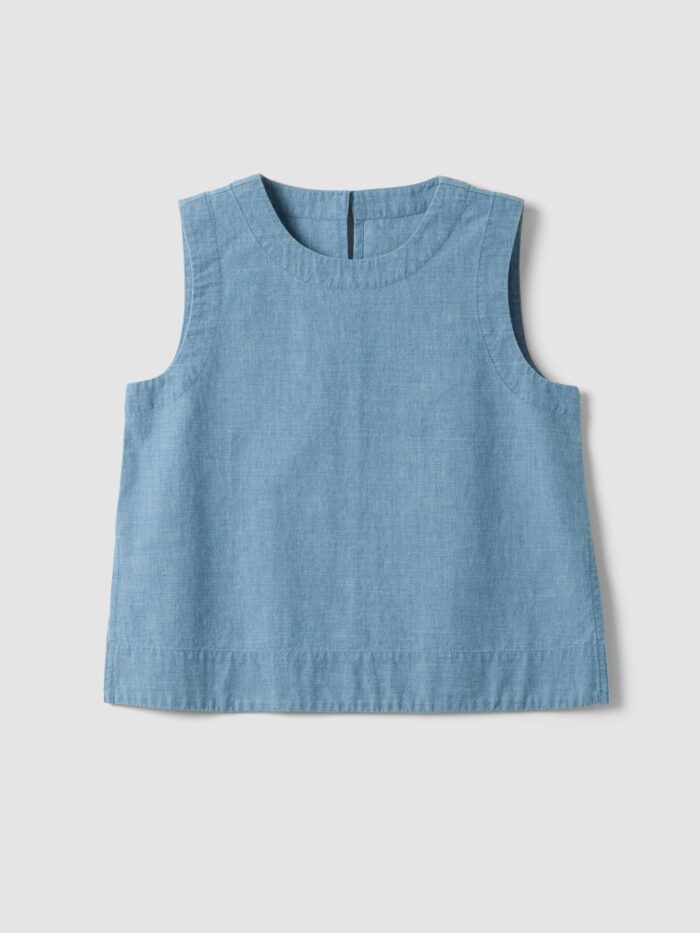 STEFANEL Regular fit pure cotton denim sleeveless blouse Light Blue - Image 5