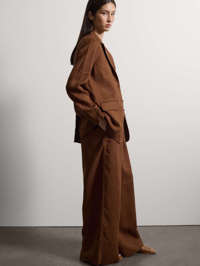 STEFANEL Regular fit pure linen blazer Brown - Image 4