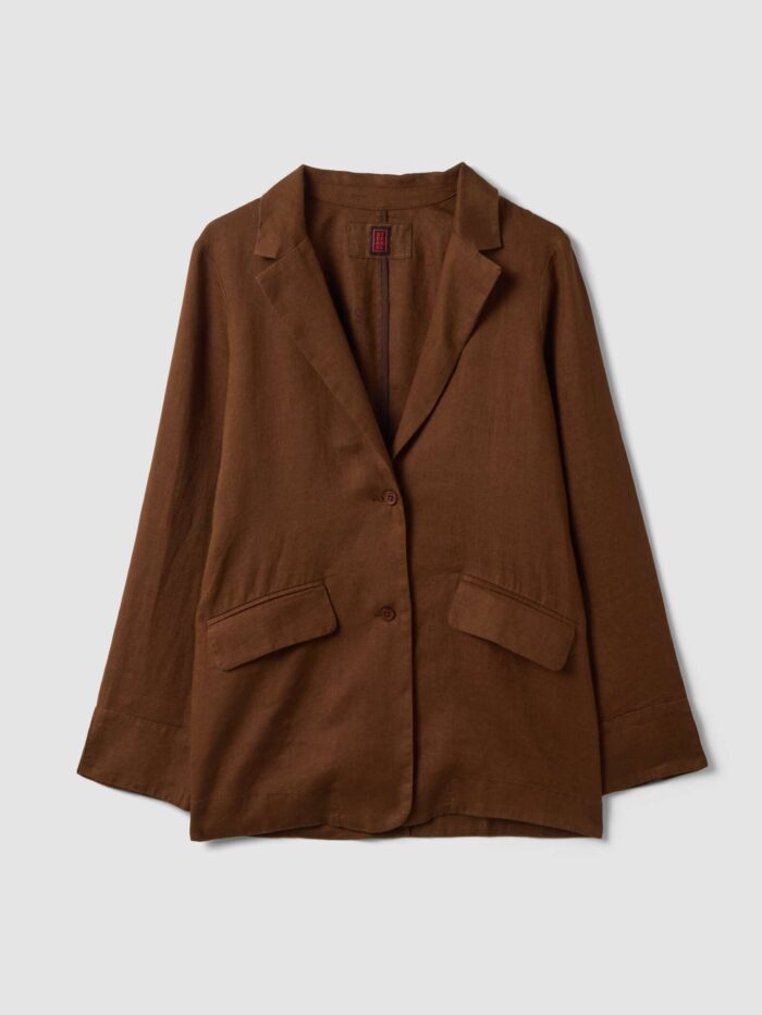 STEFANEL Regular fit pure linen blazer Brown - Image 6