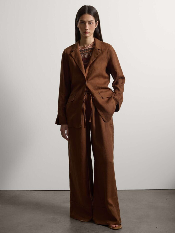 STEFANEL Regular fit pure linen blazer Brown - Image 2