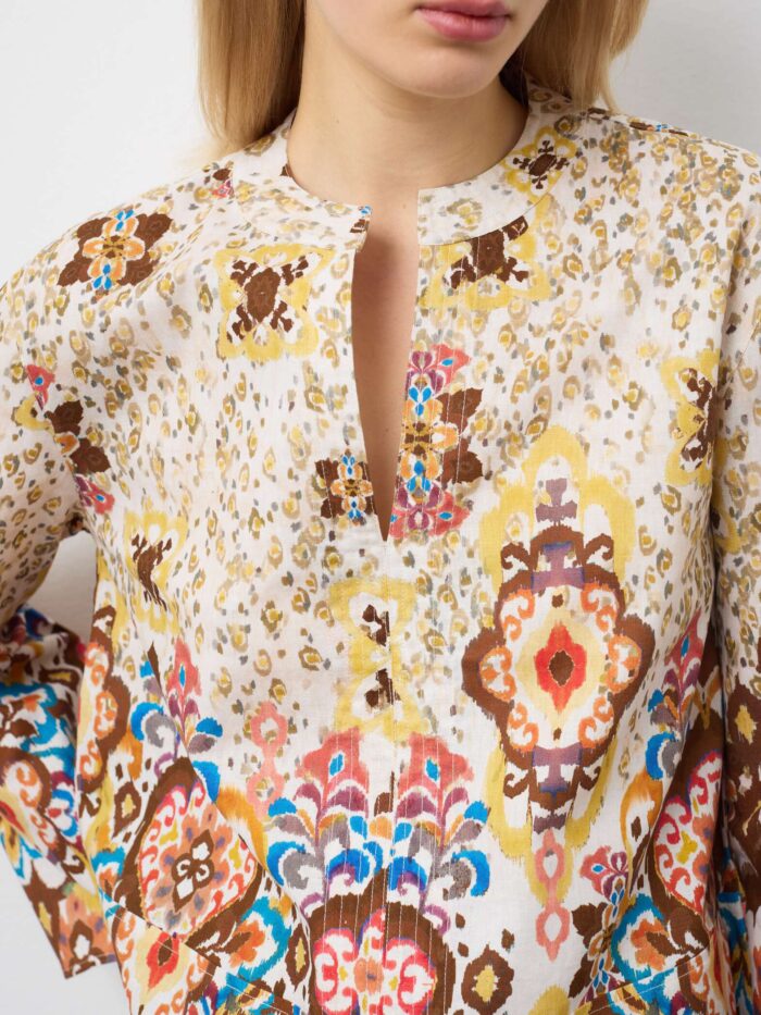 STEFANEL Regular-fit linen and cotton blend shirt with multicolor pattern - Image 2